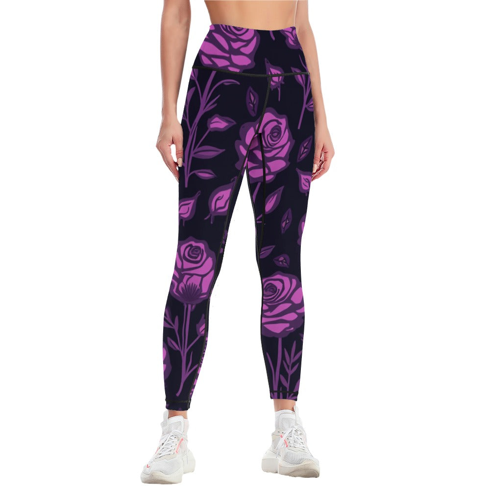 Purple Roses Yoga Pants