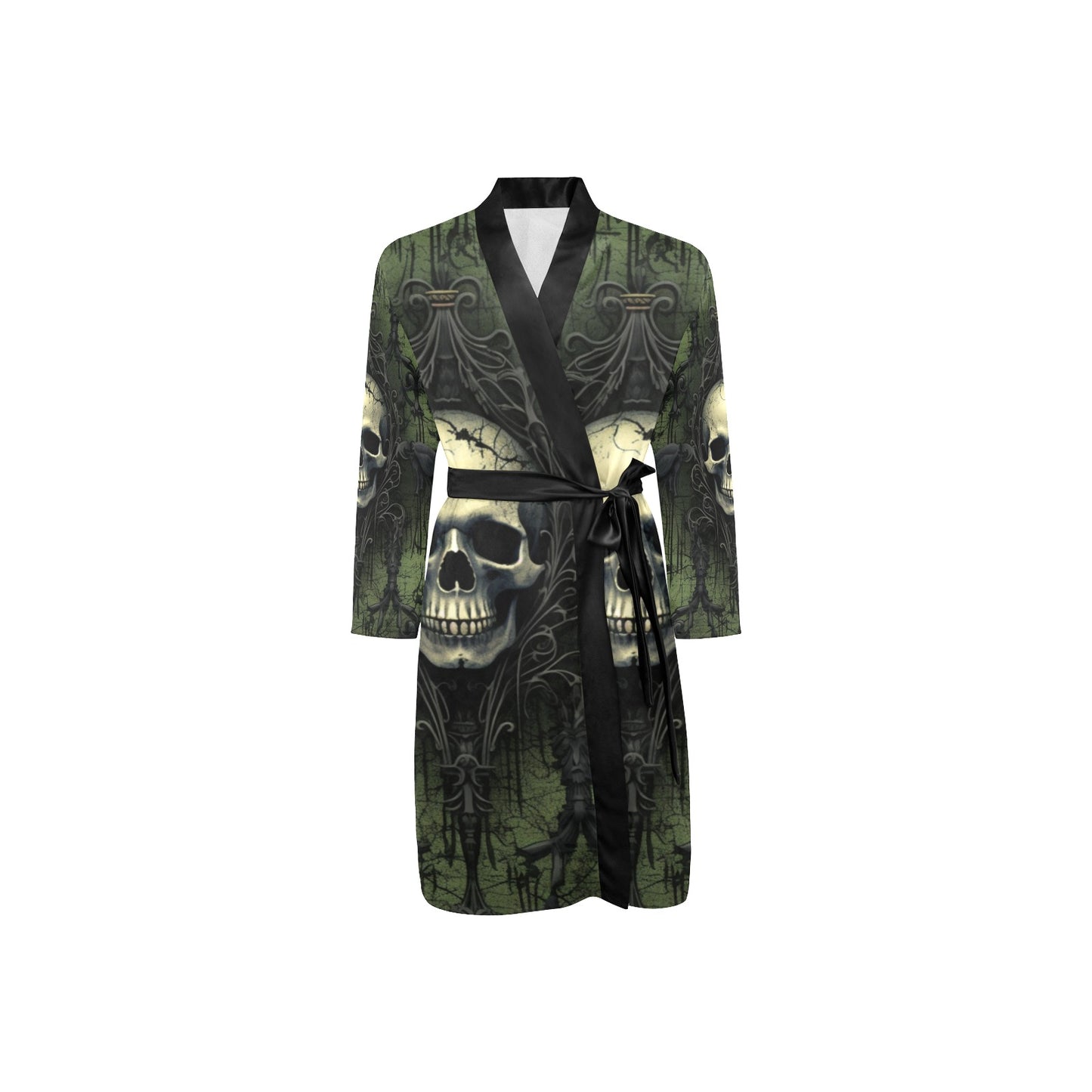 Skull And Gothic Green Belted Night Robe