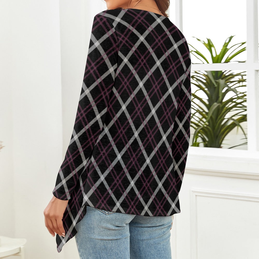 Purple Plaid Knitted Cardigan