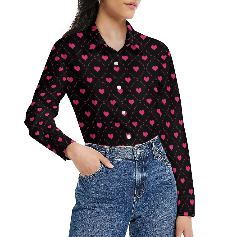 Little Pink Hearts Long Sleeve Casual Shirt