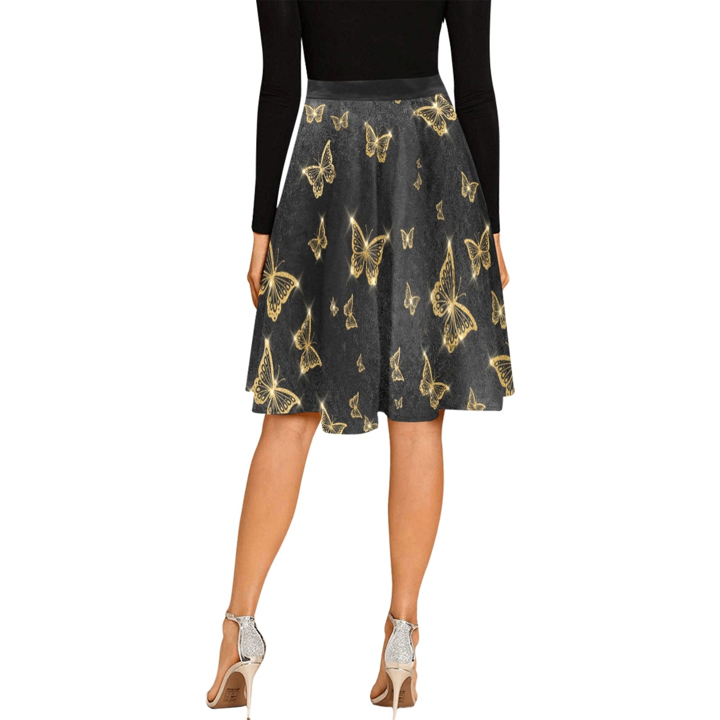 Golden Butterflies Pleated Midi Skirt