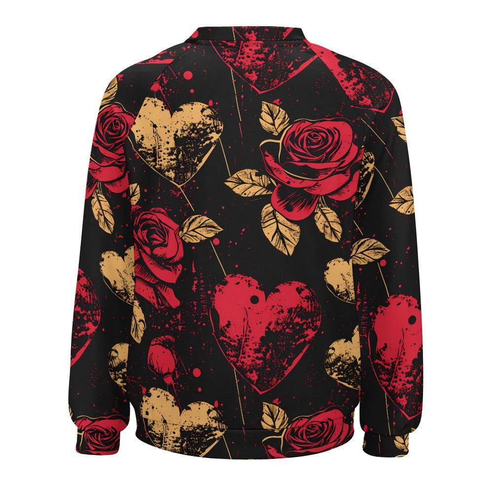 Roses And Hearts Raglan Round Neck Sweater