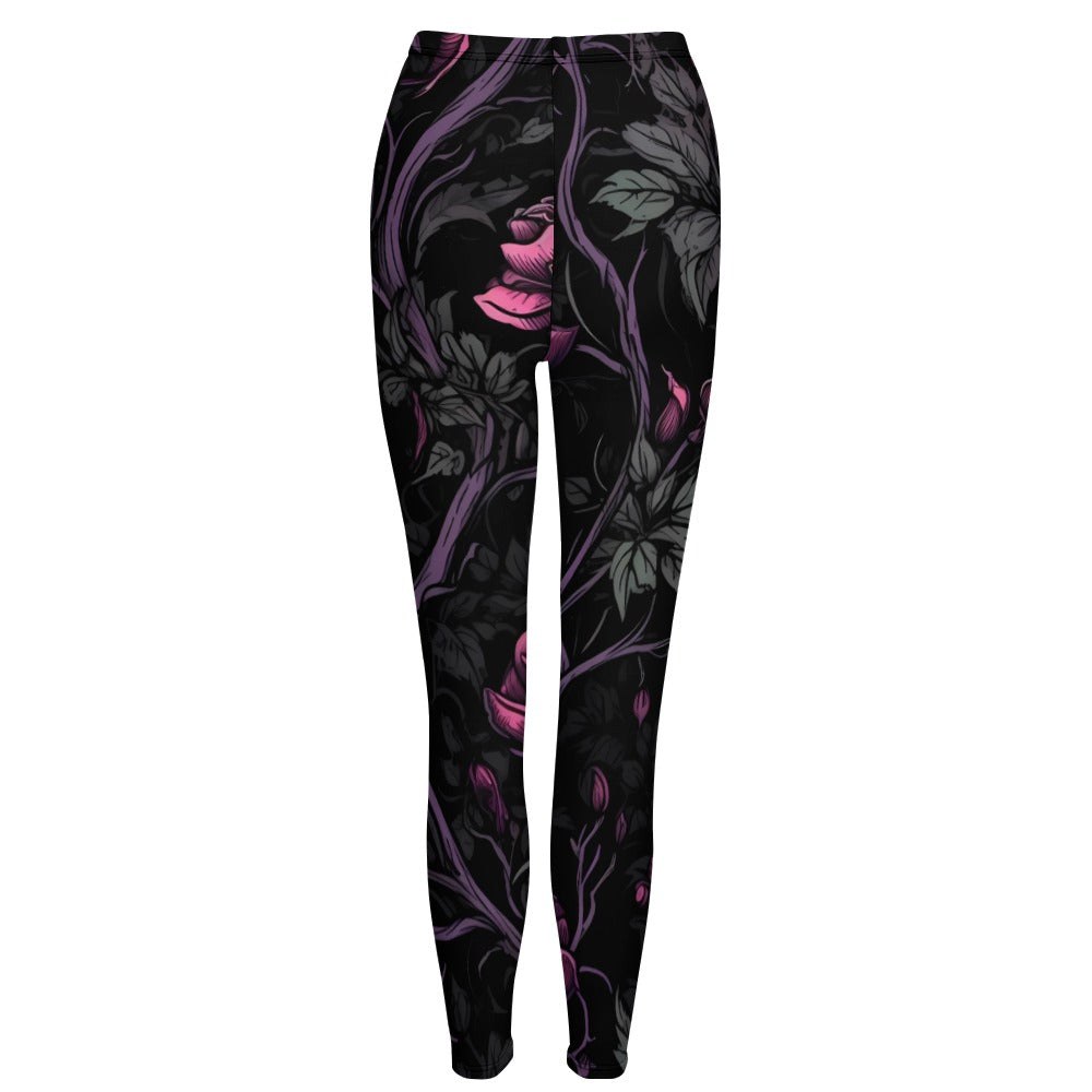 Gothic Pink Roses And Vines Leggings