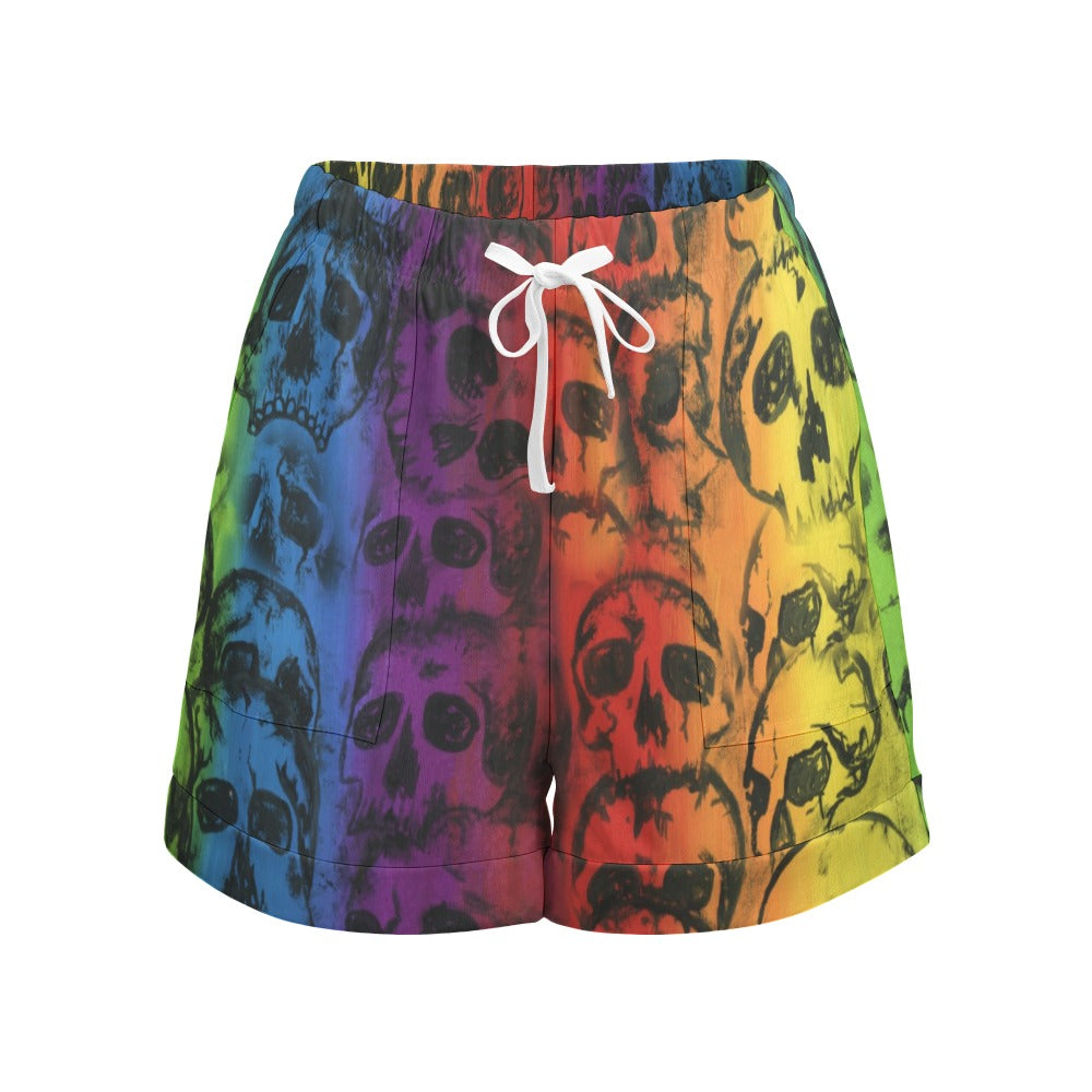 Rainbow Skulls High Waist Loose Elastic Waist Shorts