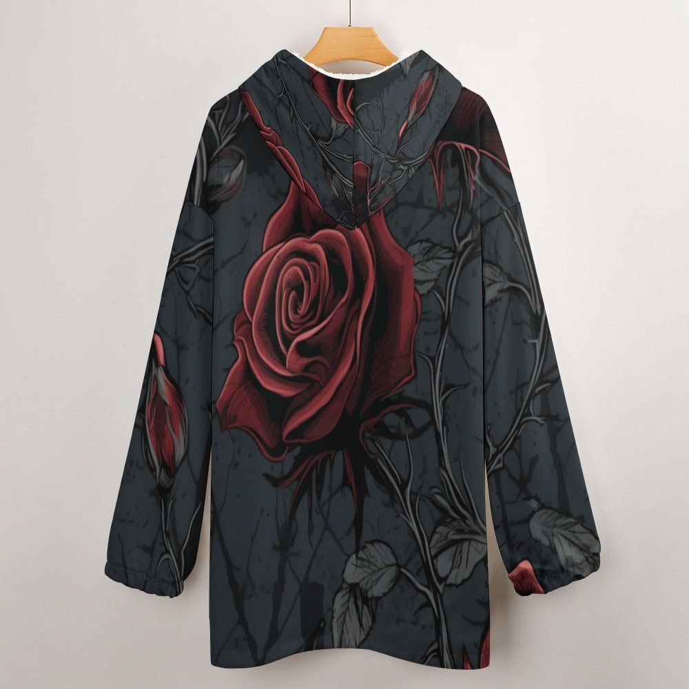 Red Rose Gothic Hooded Blanket Sweater