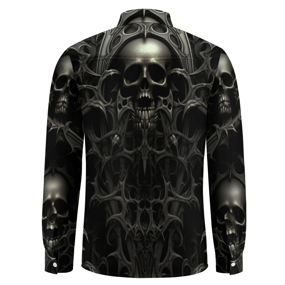 Dark Gothic Skull Casual One Pocket Long Sleeve Shirt
