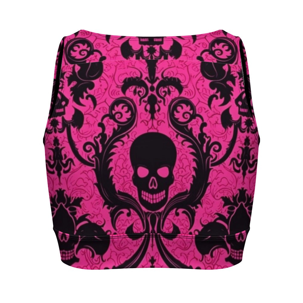 Pink Gothic Skull Yoga Zipper Vest