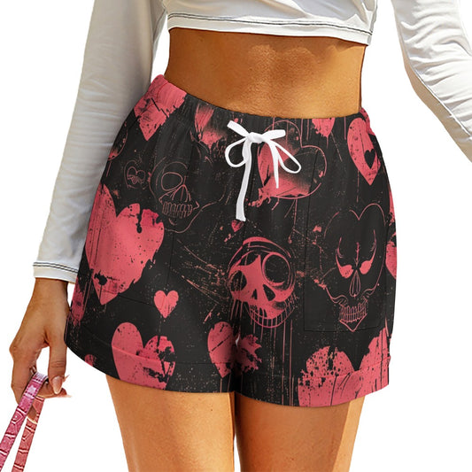 Faded hearts High Waist Loose Elastic Waist Shorts