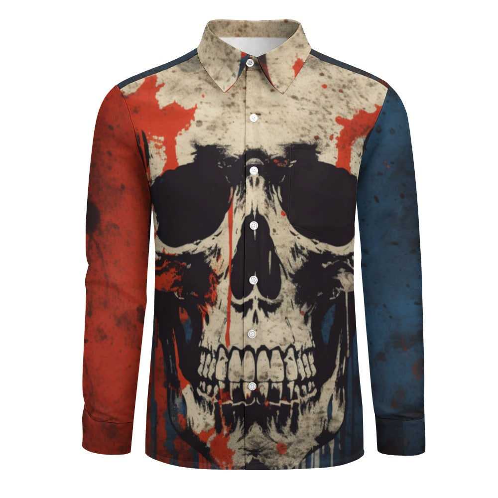Gritty Skull Design Casual One Pocket Long Sleeve Shirt'