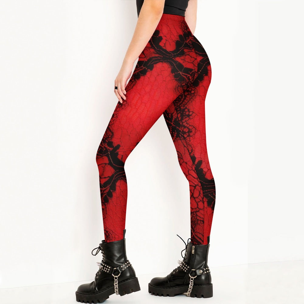Red With Black Design Leggings