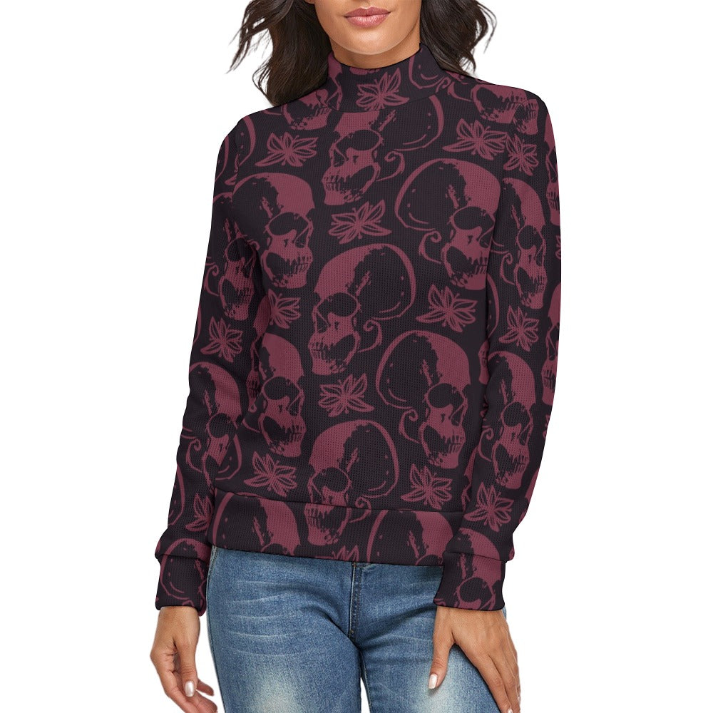 Purple Skull Long Sleeve Turtleneck Sweater