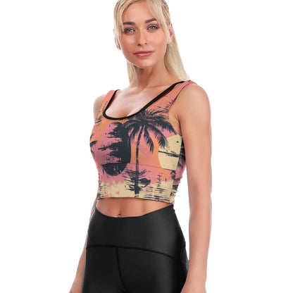 Grunge Sunset And Palm Trees Yoga Vest