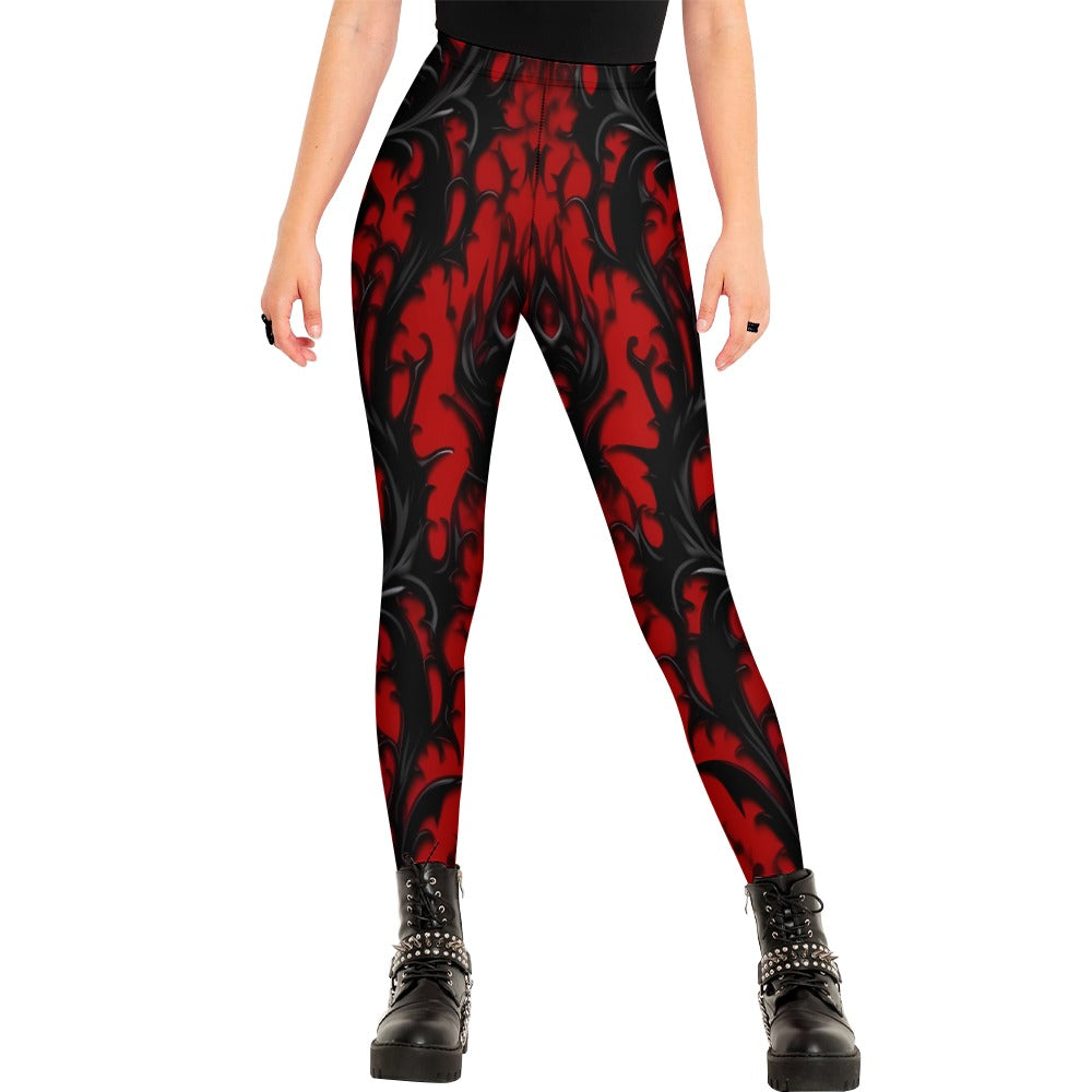 Gothic Red And Black Leggings