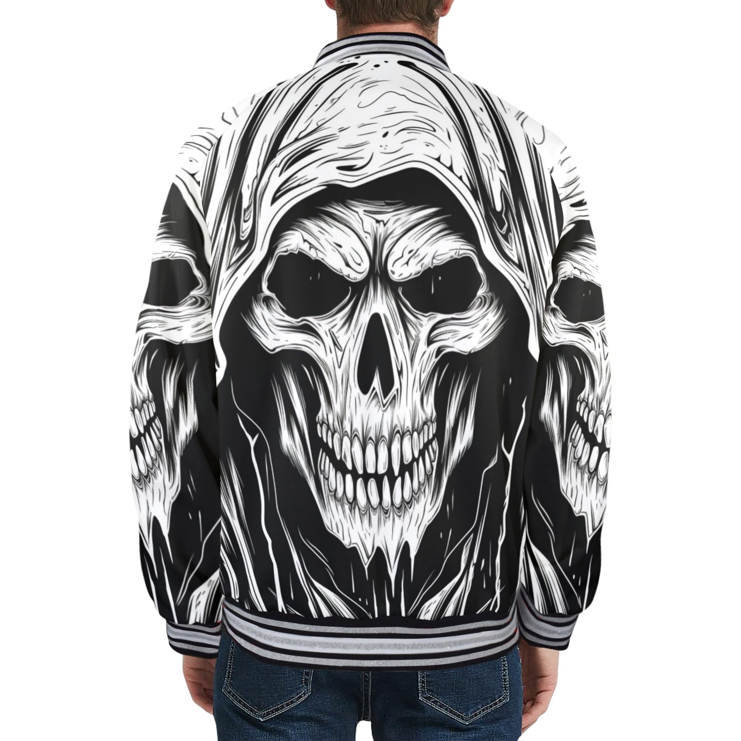 Grim Reaper Striped Trim Bomber Jacket