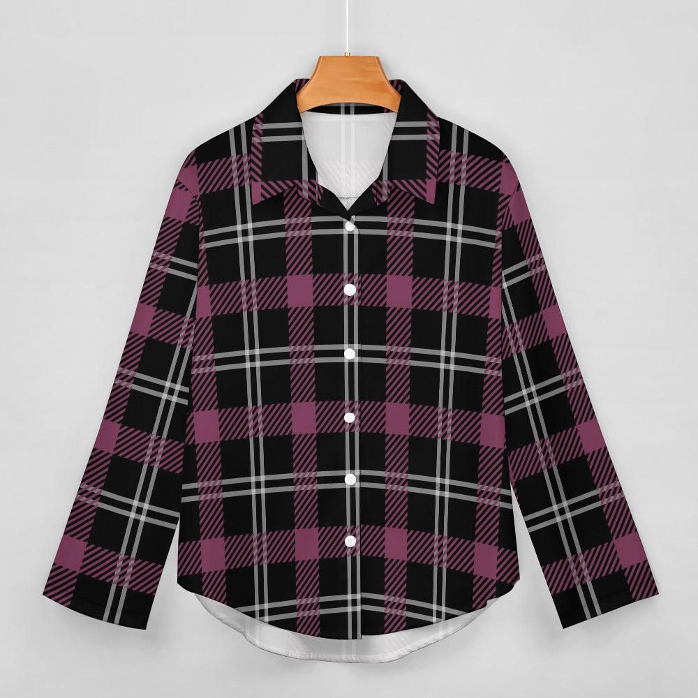 Plum Plaid Cropped Hem Shirt