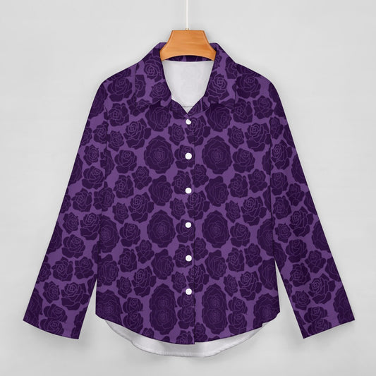 Purple Flowers Cropped Hem Shirt