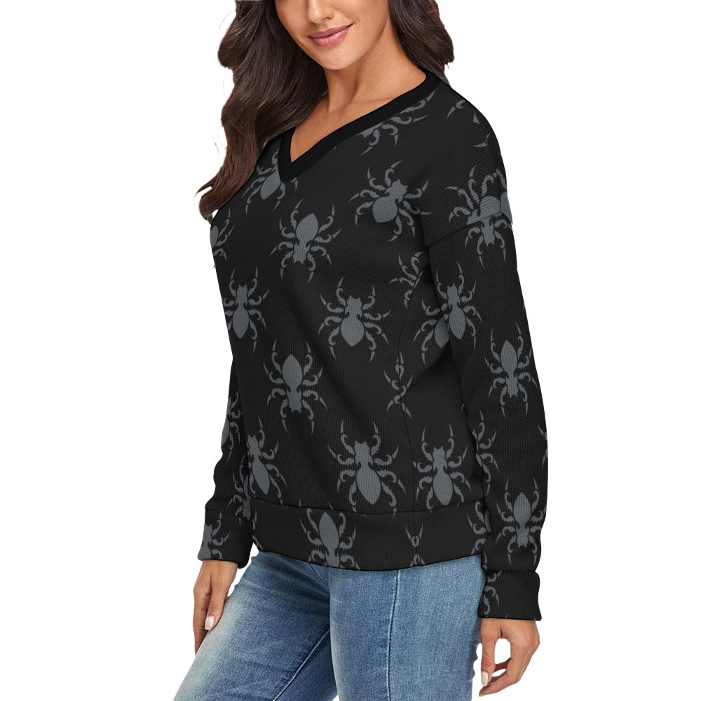 Gothic Spiders V-Neck Long Sleeve Sweater