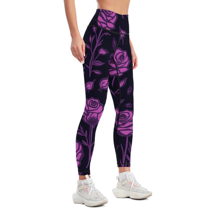 Purple Roses Yoga Pants