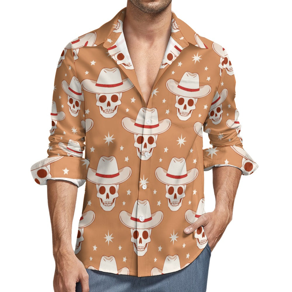 Cowboy Skulls Casual One Pocket Long Sleeve Shirt