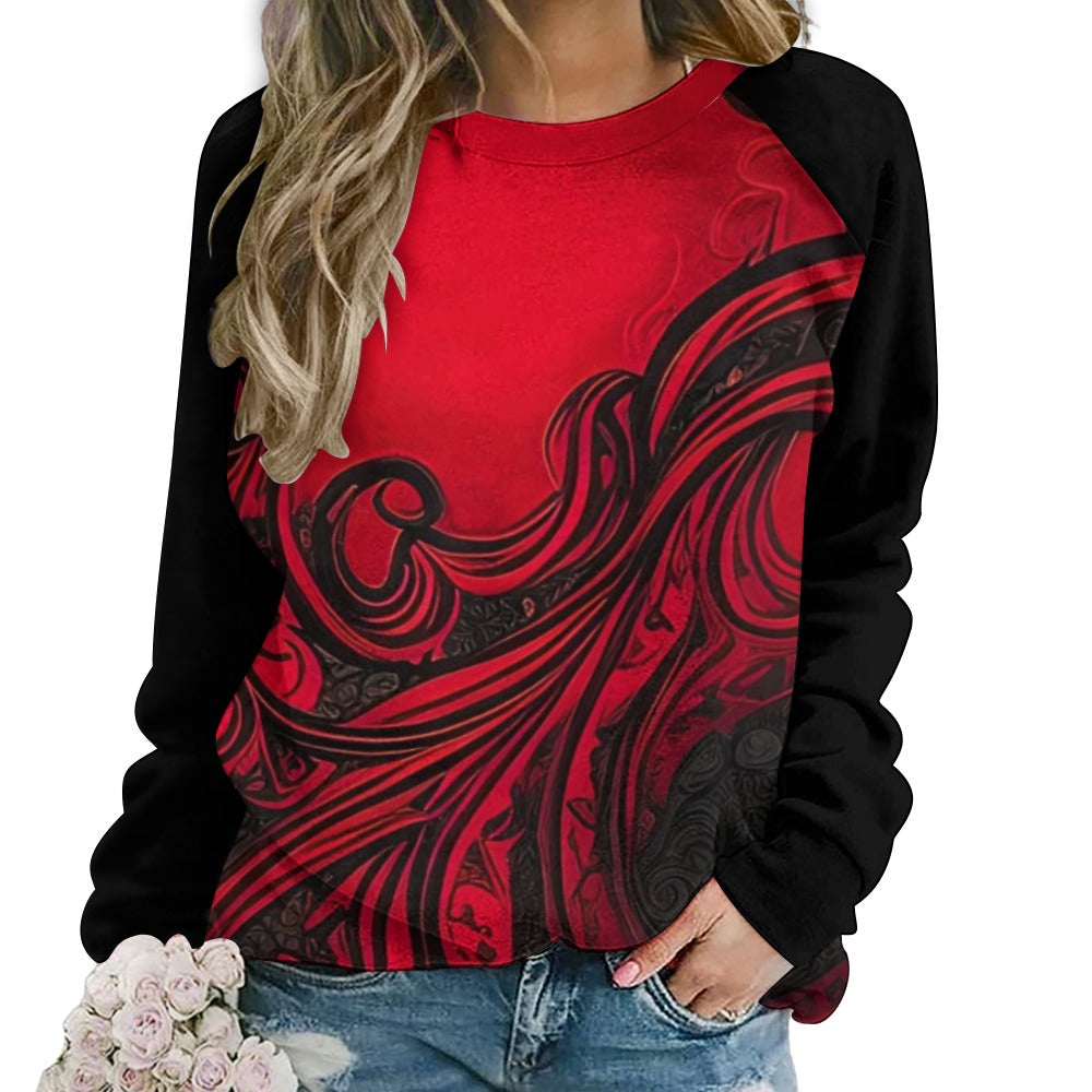 Gothic Black And Red Design Raglan Round Neck Sweater