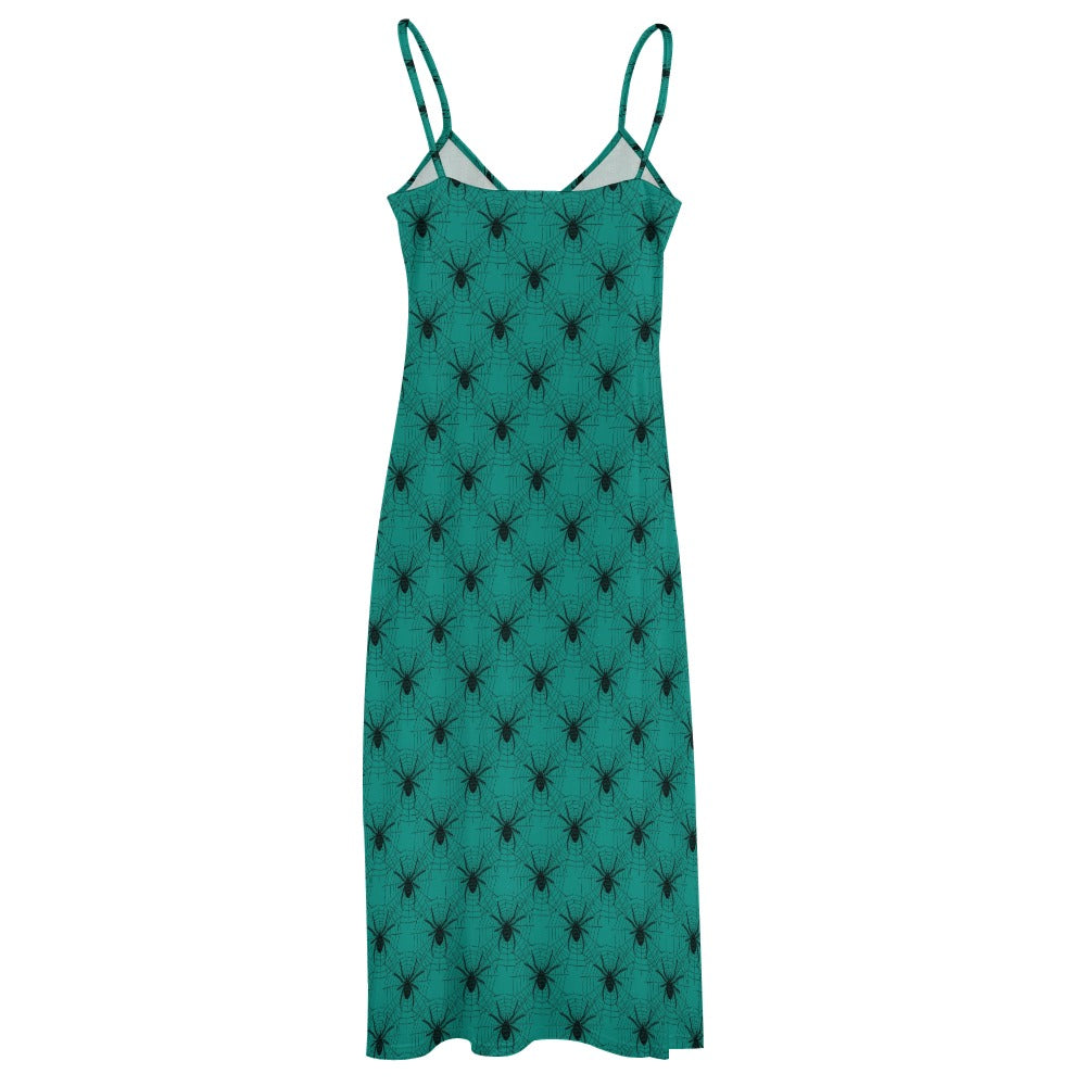 Spiders On Teal Sling Ankle Long Dress