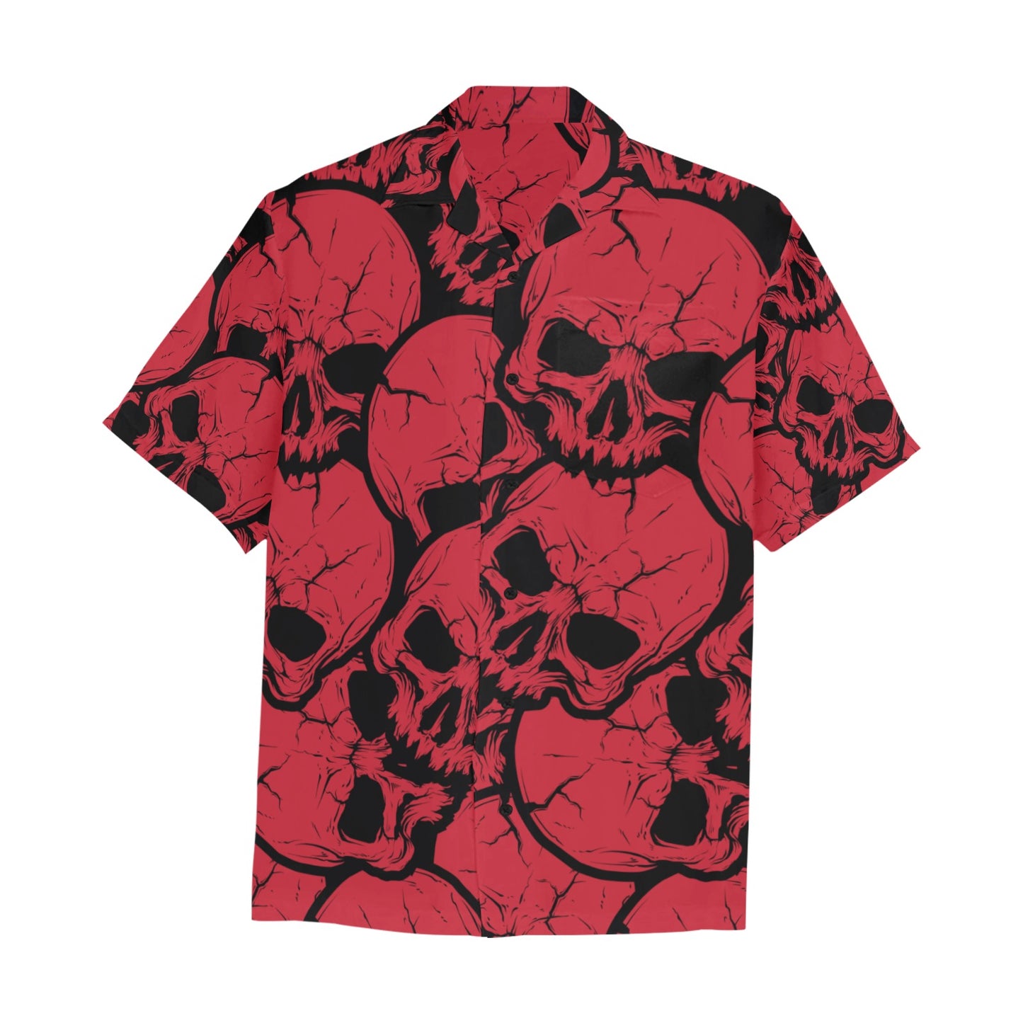 Red Skulls Hawaiian Shirt With Chest Pocket