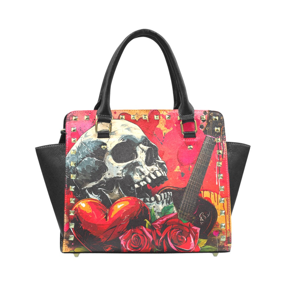 Skull, Rock N Roll, And Love Rivet Shoulder Handbag