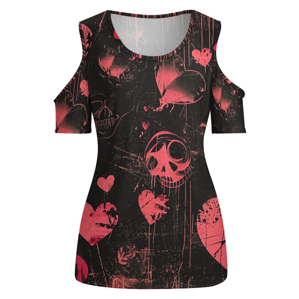 Faded Hearts Off The Shoulder U-neck Short Sleeve Top