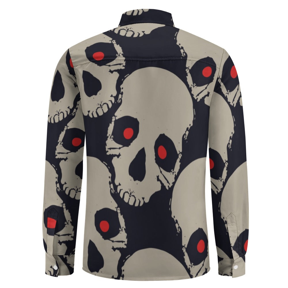 Red Eyed Skulls Casual One Pocket Long Sleeve Shirt