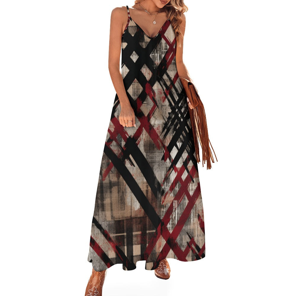 Distressed Plaid Sling Ankle Long Dress