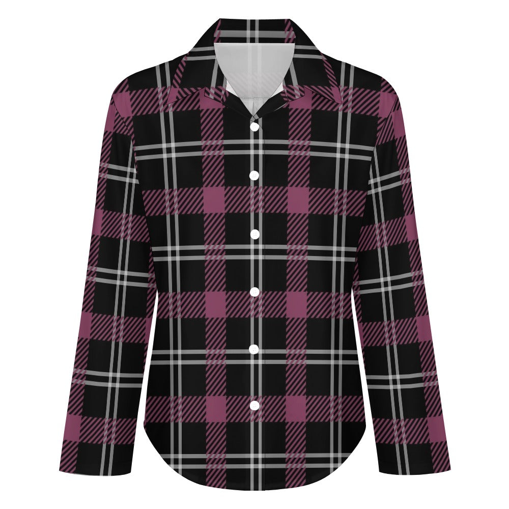 Plum Plaid Cropped Hem Shirt