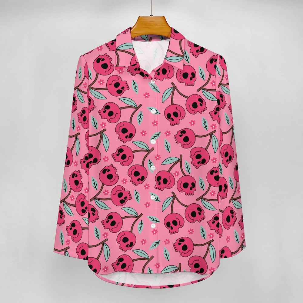 Pink Cherry Skulls Cropped Hem Shirt