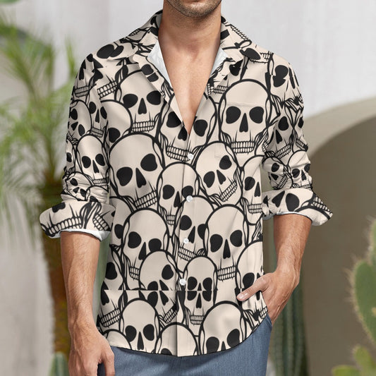 Skull Head Pattern Casual One Pocket Long Sleeve Shirt