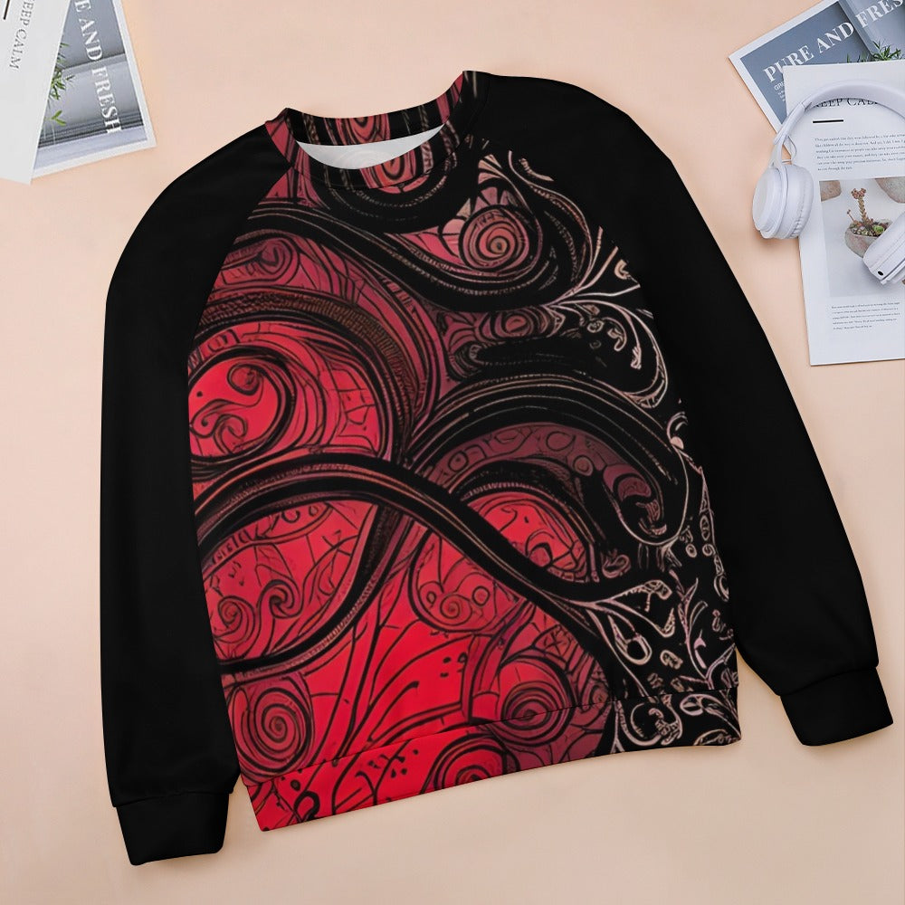 Red And Black Raglan Round Neck Sweater