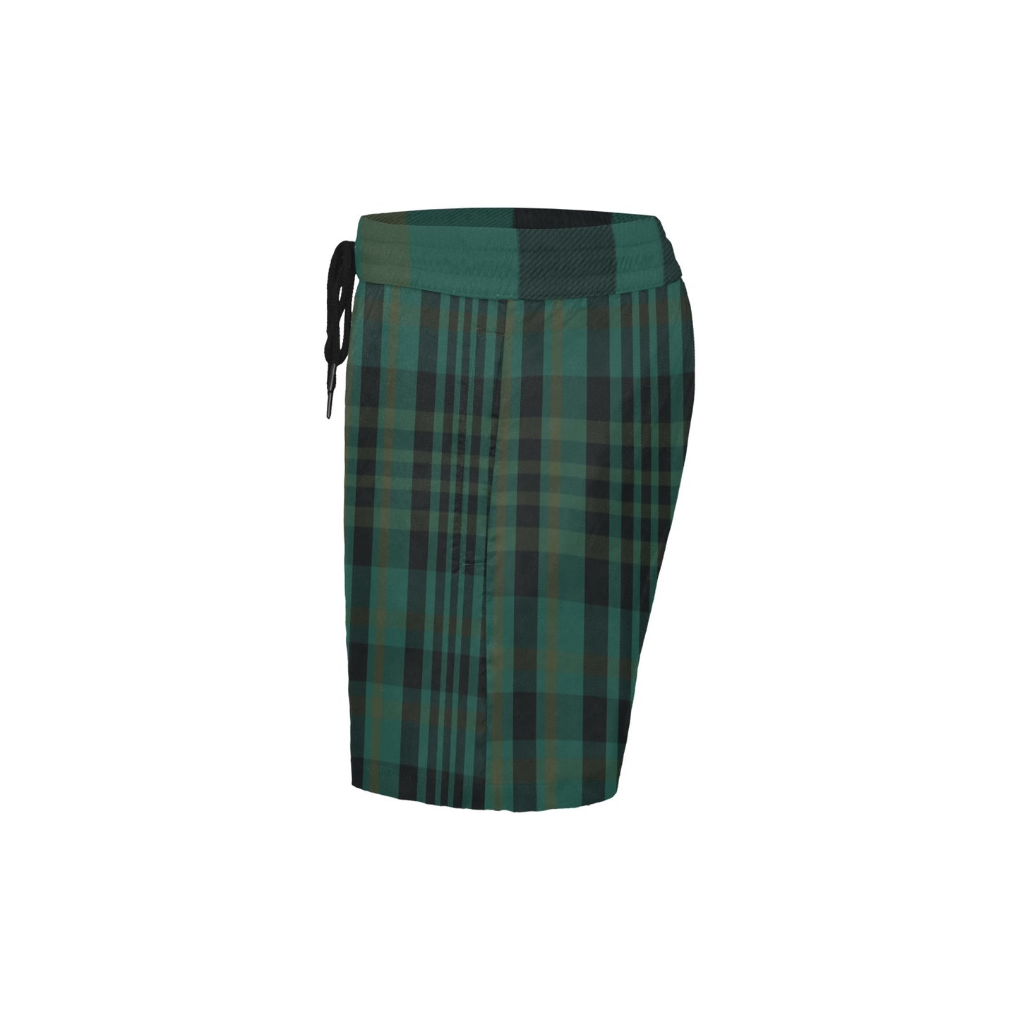 Dark Green Plaid Men's Mid-Length Swim Shorts