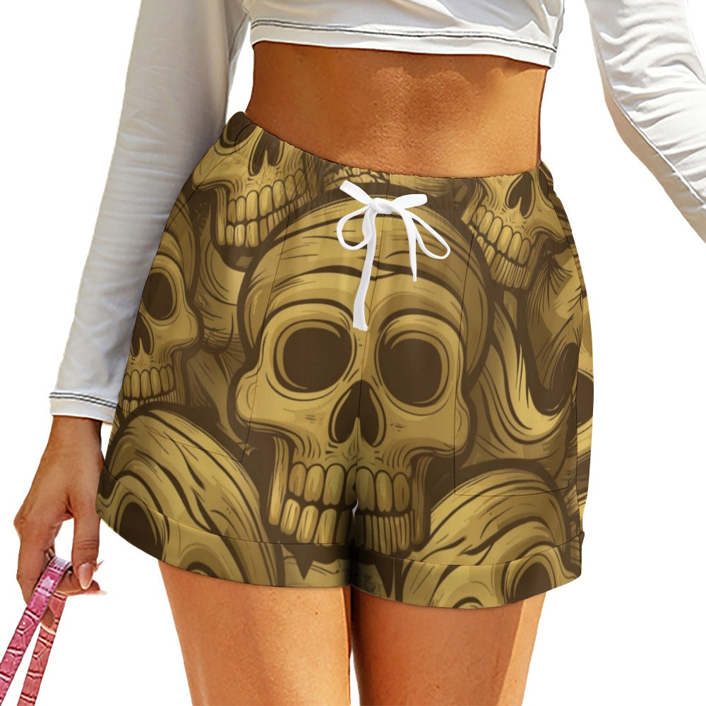 Bronze Skulls High Waist Loose Elastic Waist Shorts