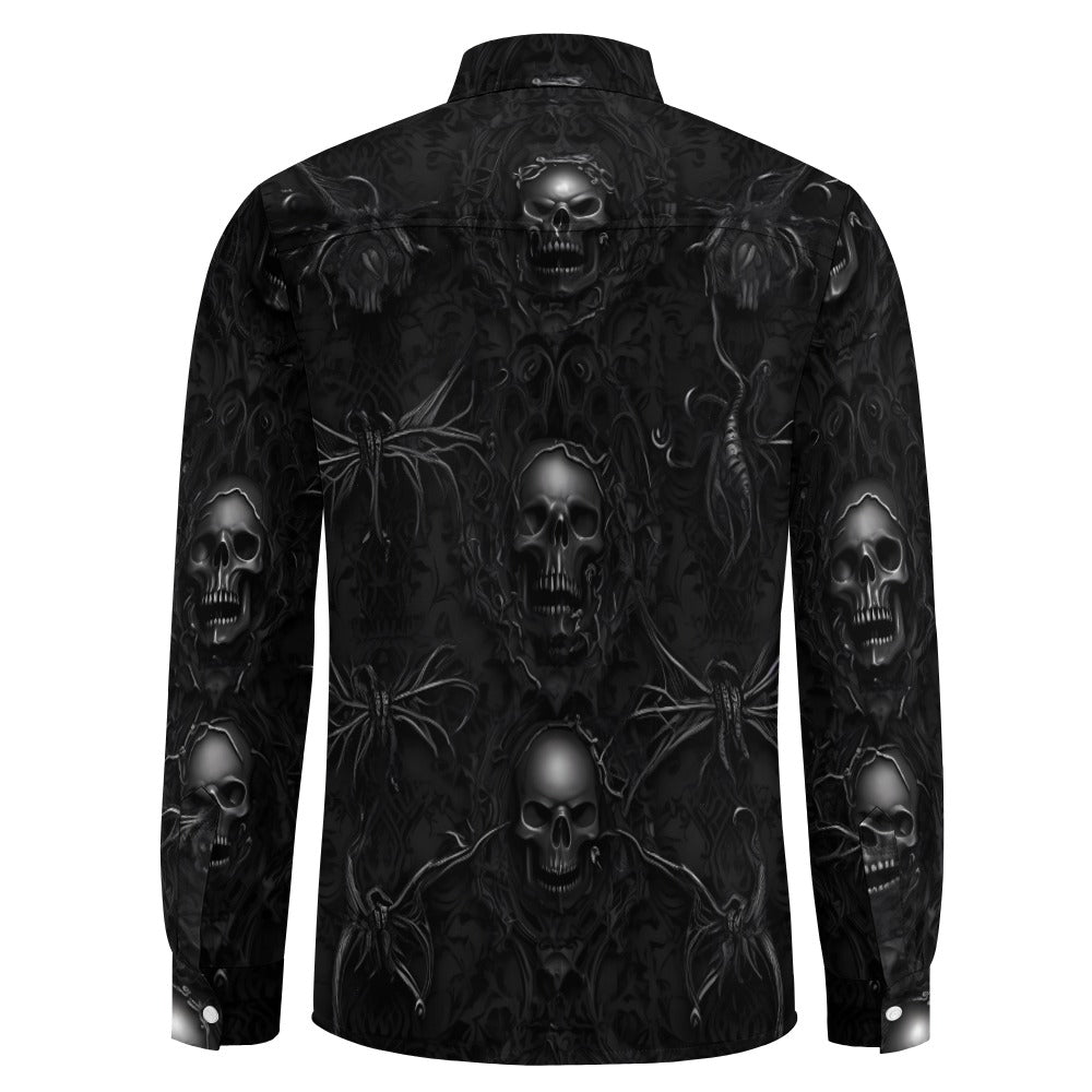 Gothic Skull Pattern Casual One Pocket Long Sleeve Shirt