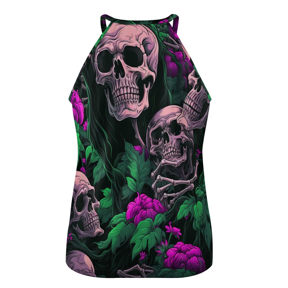 Skulls And Flowers Crew Neck Vest