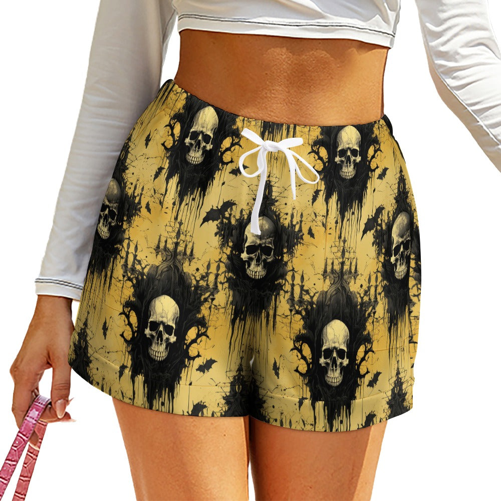 Gothic Skulls Of Darkness High Waist Loose Elastic Waist Shorts