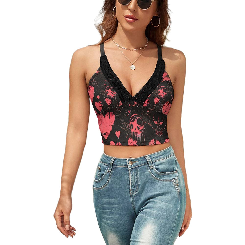 Faded Hearts V-Neck Slim Fit Camisole Top