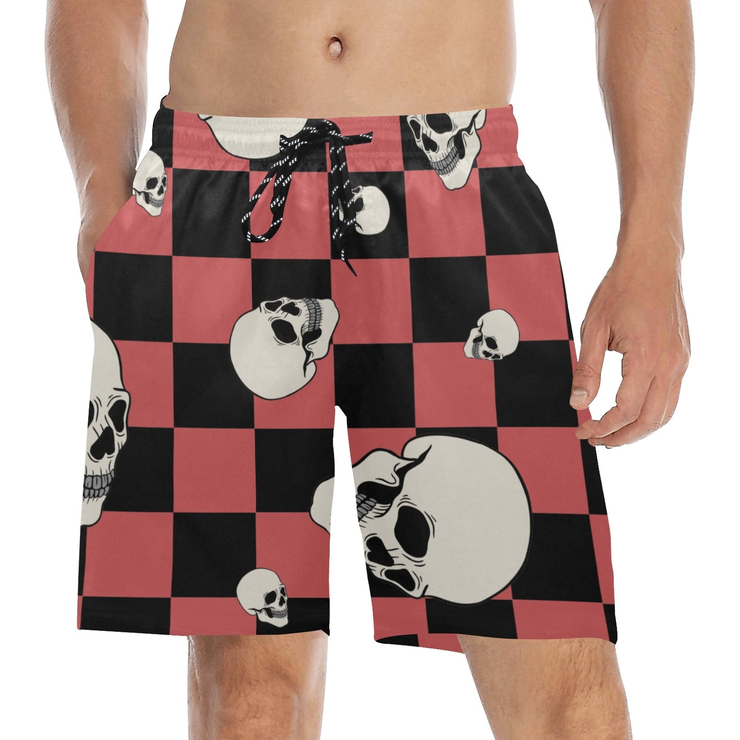 Checkers And Skulls Beach Shorts