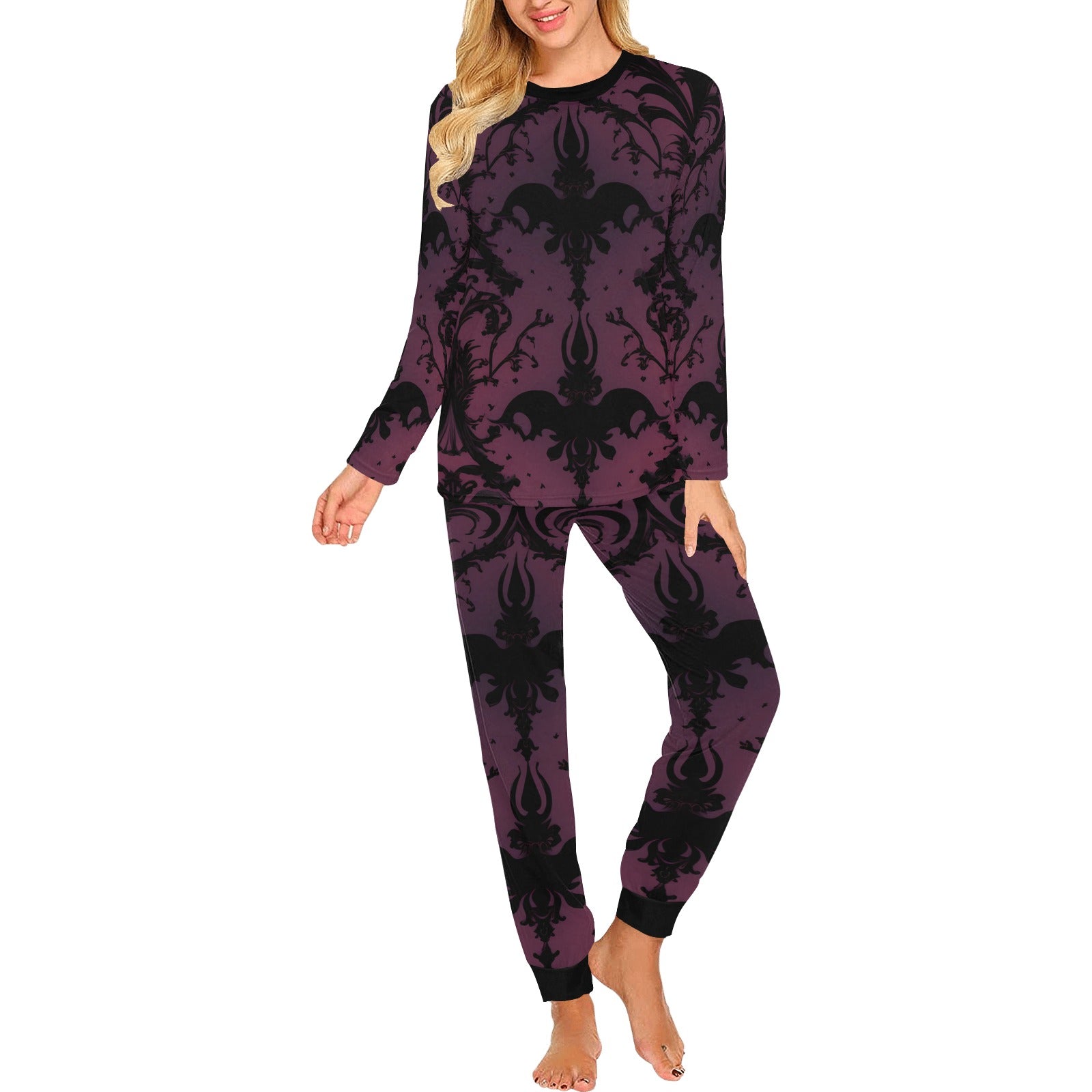 Gothic Purple And Black Pattern Pajama Set