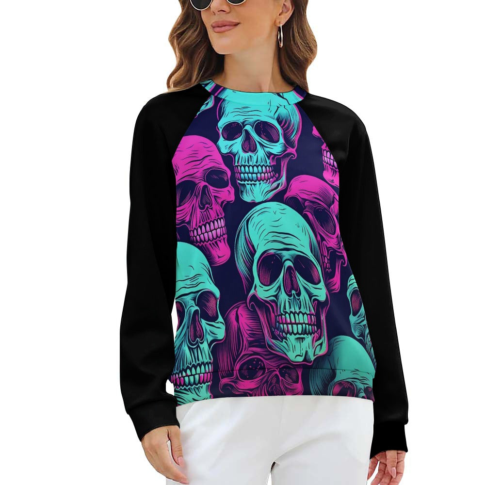 Neon Skulls Raglan Round Neck Sweater