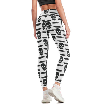 Brushstrokes Skull Design Yoga Pants
