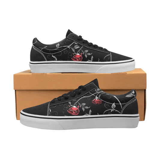 Red Roses And Vines Lace-Up Canvas Shoes