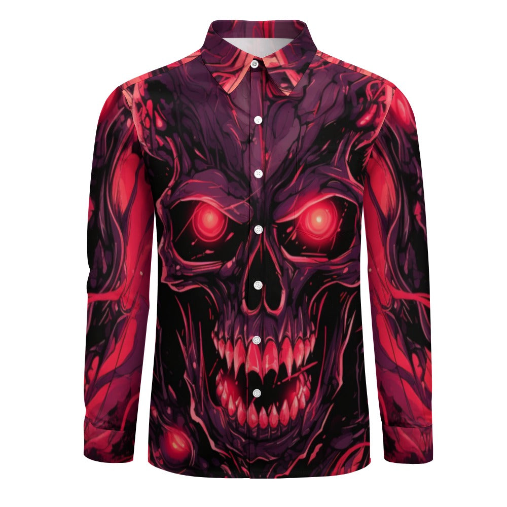 Evil Smiling Skull Casual One Pocket Long Sleeve Shirt