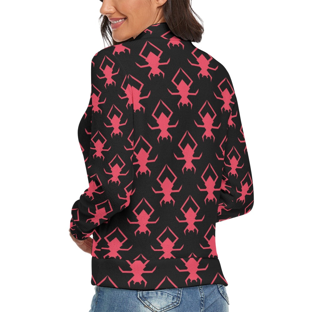 Gothic Pink Spiders Long Sleeve Turtleneck Sweater