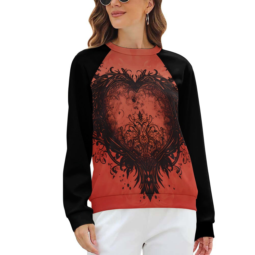 Gothic Heart Raglan Round Neck Sweater