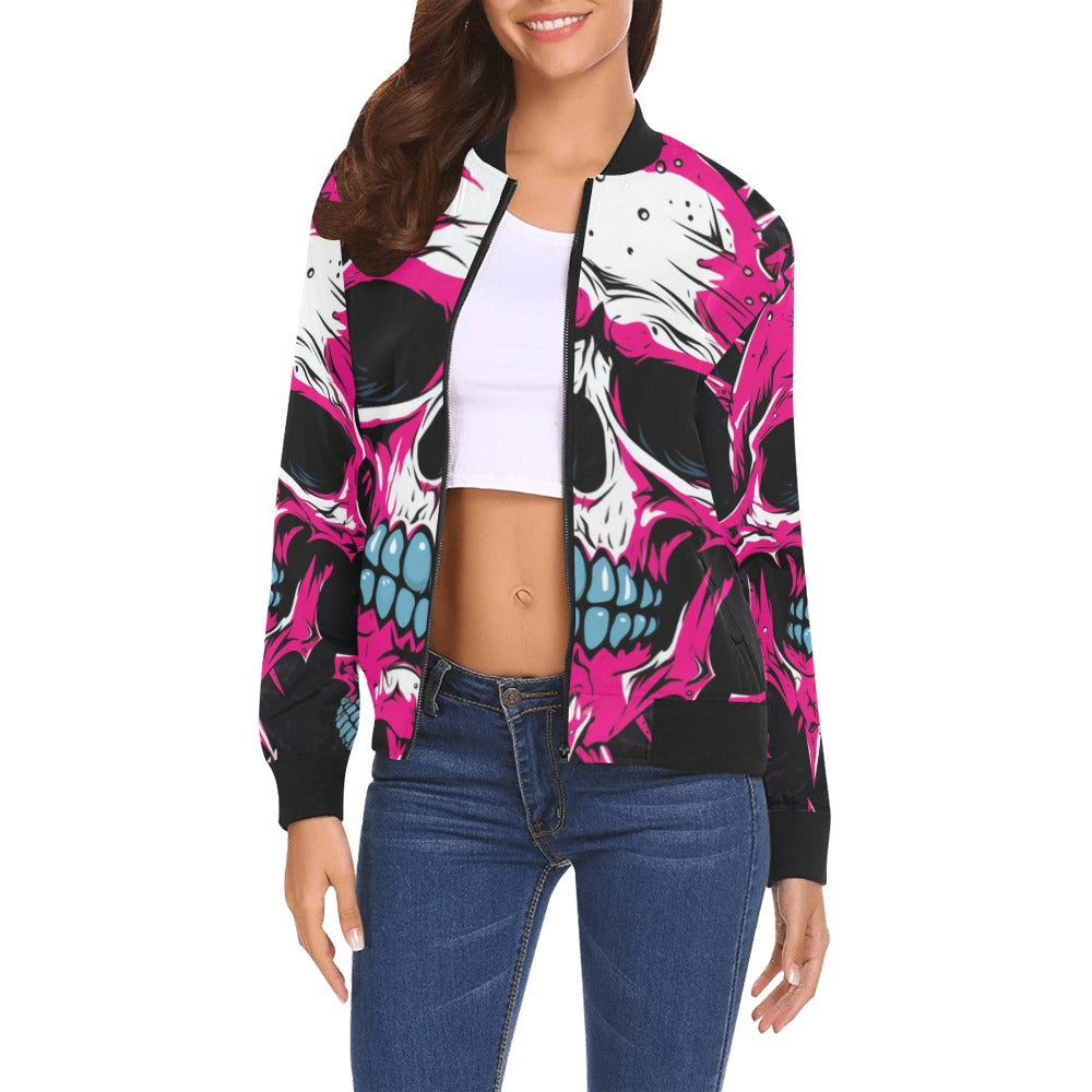 Pink Punk Skull Bomber Jacket