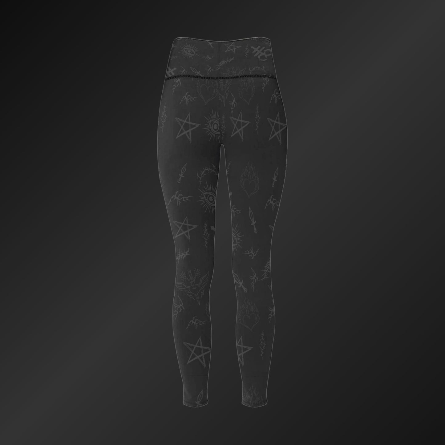 Back view of Gravebound Sigils Gothic High-Waist Leggings – Flat Lay Product Image